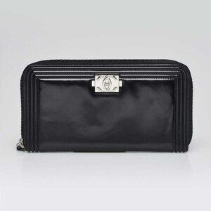 Chanel Black Patent Leather Boy Zippy Wallet